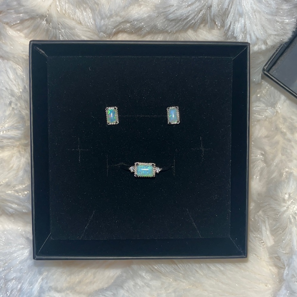 🌟HP🌟New 925 Sterling Silver Jewelry Set Natural Opal Ring & Earrings size7 - Picture 6 of 15